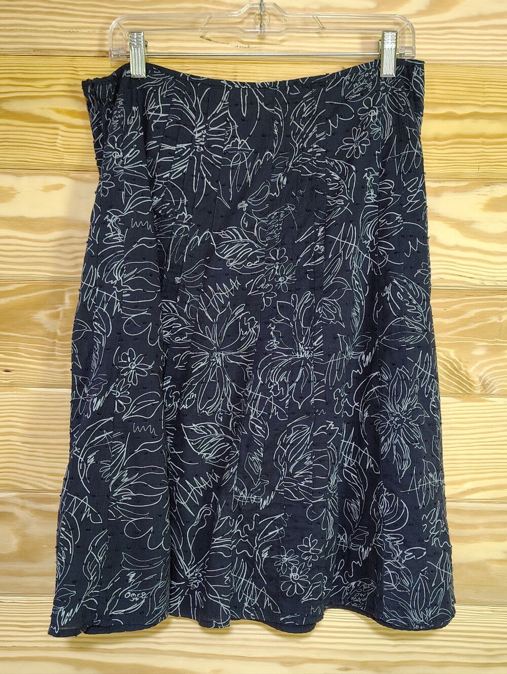 Christopher & Banks Blue White Floral A-Line Skirt Cotton 10 Lined Side Zip Chic